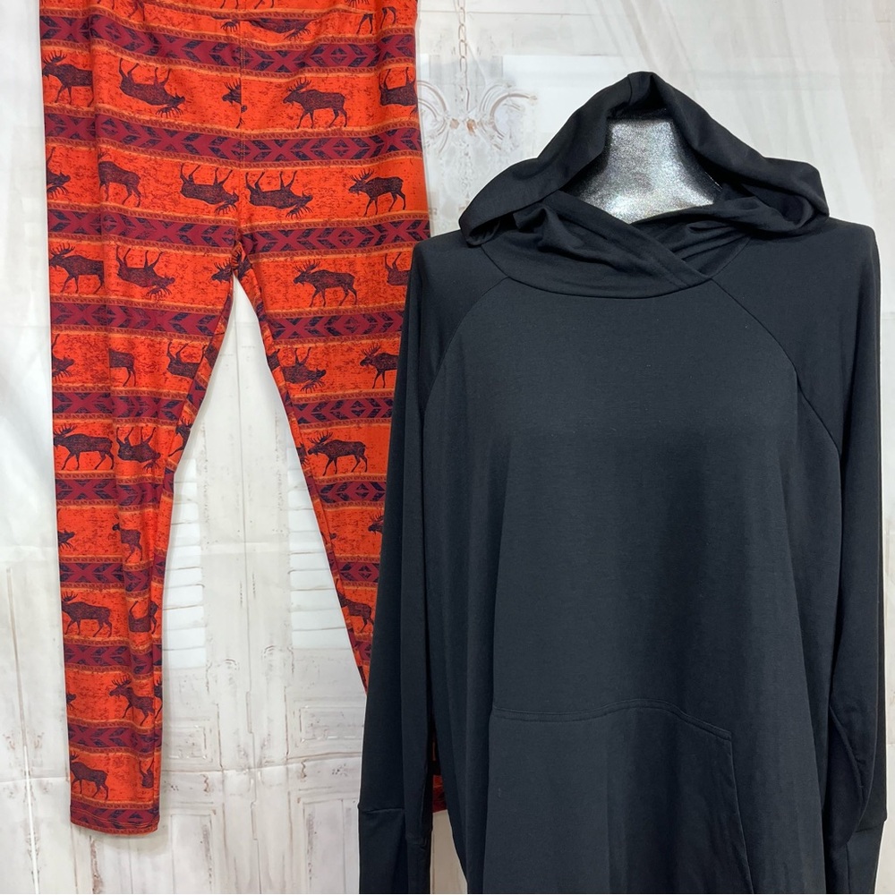 LuLaRoe 3XL Amber hoodie with TC Moose print leggings